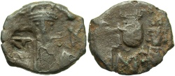 Ancient Coins - Constans II. 641-668. Æ follis. Ca. 666/8. Coin Fine, c/m VF, brown patina.