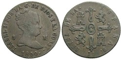 World Coins - Spain. Isabel II. 1850. Æ 8 Maravedis. VF.