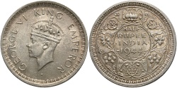 World Coins - India, British. 1944. 1/2 rupee. BU.