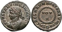 Ancient Coins - Constantine II. As Caesar, A.D. 317-337. Æ follis. Thessalonica, A.D. 324. EF, underlying silvering.
