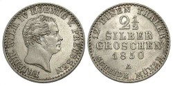 World Coins - Germany, Prussia. Friedrich Wilhelm IV. 1850 A. 2 1/2 Groschen. Unc.