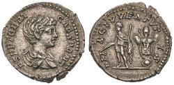 Ancient Coins - Geta, as Caesar (AD 198-209). Silver Denarius (3.54 g), struck AD 200-205. NGC Ch EF