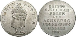 World Coins - Germany, Saxony. Martin Luther. 1830. AR Medal. 300th ann. of the Augsburg Confession. Gem Unc.