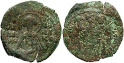 Ancient Coins - Andronicus II, with Michael IX. 1282-1328. Æ assarion. VF, green patina.
