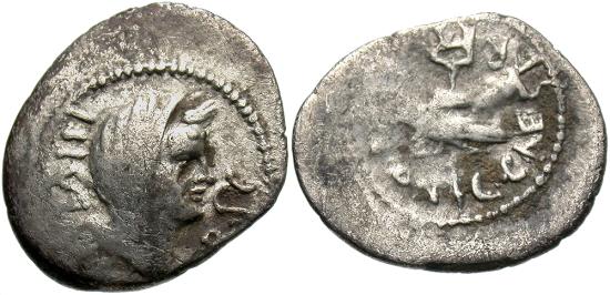 Mark Antony & Octavian. 39 B.C. AR quinarius. Military mint ...