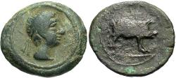 Ancient Coins - Spain, Castulo. Ca. 50 B.C. ’ 17 mm. VF, green patina. Good example struck on a broad flan.