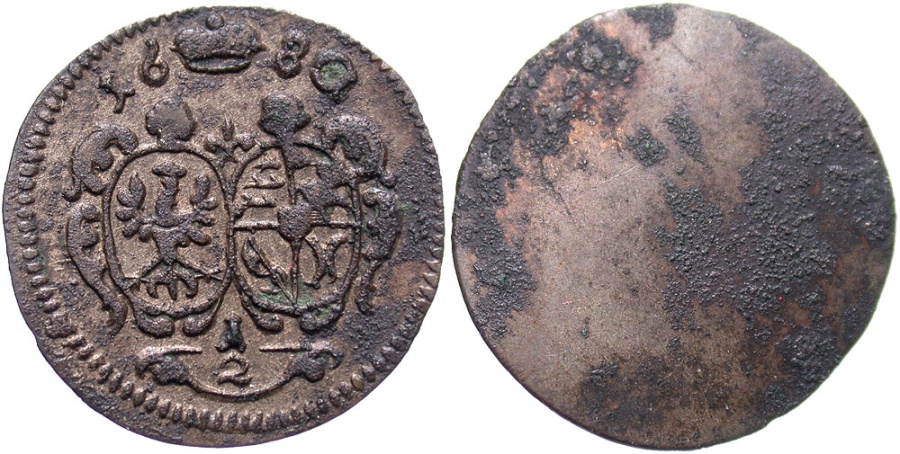 Poland, Olesnica. Christian Ulrich. 1680. 1/2 Kreuzer. Gem Unc., toned.