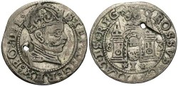 World Coins - Riga. Stephan Batory. 1583. 1 Grosz. VF, holed.