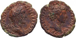 Ancient Coins - Rome.  Antoninus Pius with Marcus Aurelius, Æ As, Good VF 