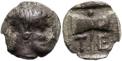 Ancient Coins - Troas, Tenedos. 480-450 B.C. AR obol. VF, toned.
