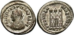 Ancient Coins - Crispus. A.D. 316-326. Æ reduced follis. Thessalonica; A.D. 317. VF, fully silvered.