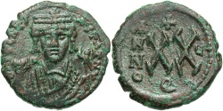 Ancient Coins - Maurice Tiberius. 582-602. Æ 1/2 follis. Antioch, regnal year 5 (A586/7). Nearly EF, dark brown and green patina.