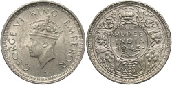 World Coins - India, British. George VI. 1945-L. 1/2 rupee. Lahore. Unc.