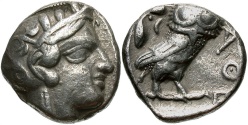 Ancient Coins - Attica, Athens. Ca. 454-404 B.C. AR tetradrachm. VF.