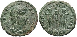 Ancient Coins - Delmatius. A.D. 335-337. Æ reduced follis. Thessalonica. VF, green patina.