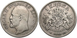 World Coins - Sweden. Oscar II. 1906-EB. 1 krona. VF.