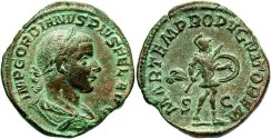 Ancient Coins - Gordian III. A.D. 238-244. Æ Sestertius. Rome, A.D. 243-244. Good VF, brown patina with dusty green highlights.