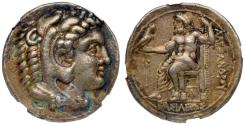 Ancient Coins - Macedonian Kingdom. Time of Alexander III-Philip III. Silver Tetradrachm (16.91 g), Struck under Menes of Laomedon