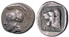 Ancient Coins - Troas, Assos. Ca. 450-400 B.C. AR hemidrachm. Rare.