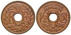 World Coins - French Indo-China, Third Republic. A.D. 1870-1940. Half Cent. 1938.