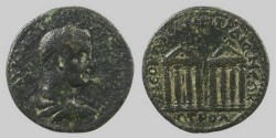 Ancient Coins - Pontus, Neocaesaria.  Severus Alexander AE28 >> Two tetrastyle temples. 