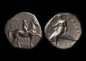 Ancient Coins - Calabria, Tarentum Ar Nomos, c. 302-280 BC