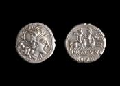 Ancient Coins - M. Iunius Ar Denarius, 145 BC