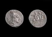 Ancient Coins - L. Iulius Ar Denarius, 141 BC