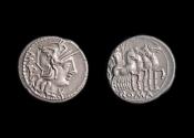 Ancient Coins - M. Vargunteius Ar Denarius, 130 BC